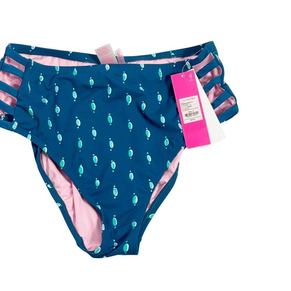 Lilly Pulitzer Rumy High Waisted Bikini Bottom Macaw Blue Coconut Row Size 8 NWT - Picture 7 of 11